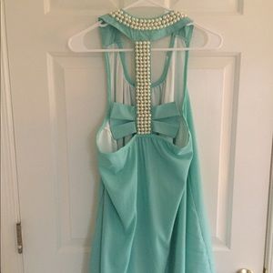 Pearl accented aqua dress